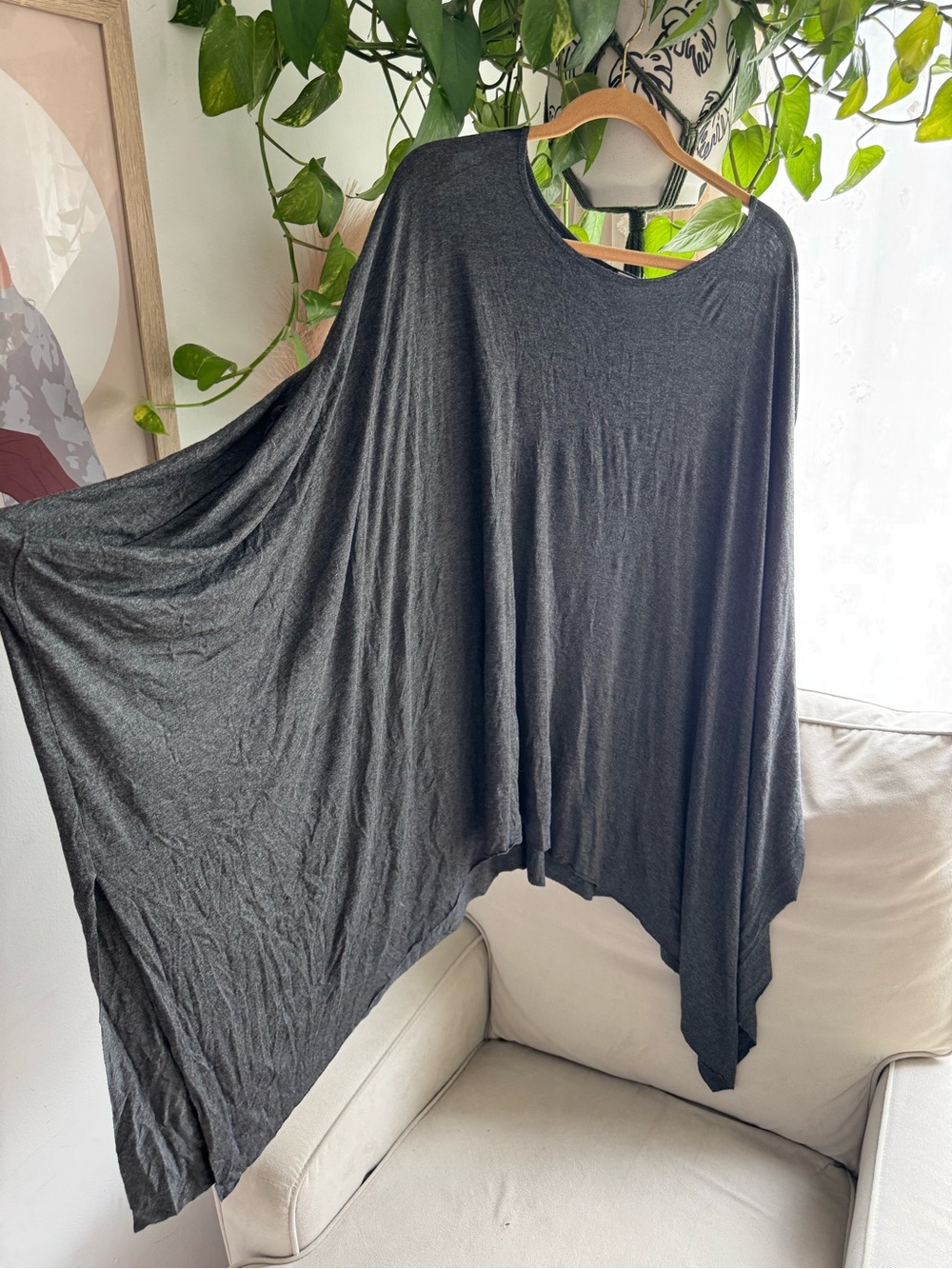 Three Bird Nest Wren Tunic Boho Oversized Swing Top Charcoal One Size Fits Most - Picture 8 of 11